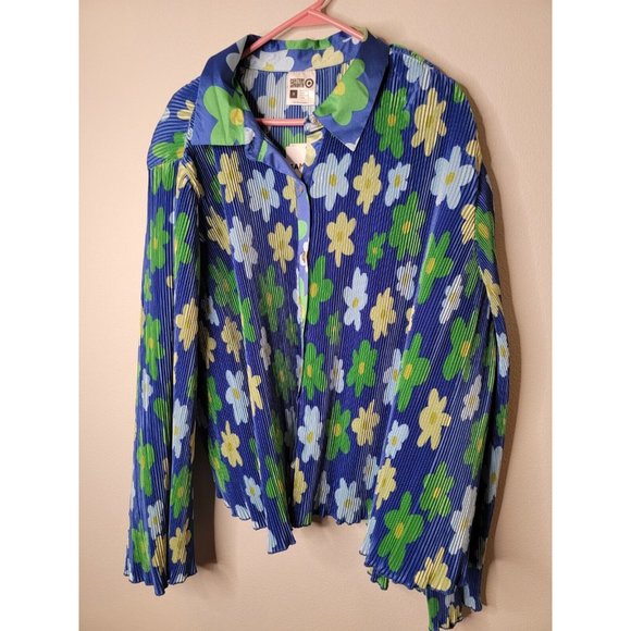 Black History Month Sammy B Size 2X Womens Top Blue Floral Crinkle Pleated NWT - Picture 2 of 7